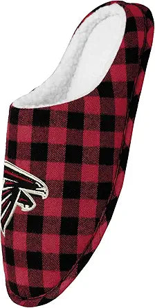 FOCO Men's NFL Sherpa Lined Buffalo Check Slippers for Comfort