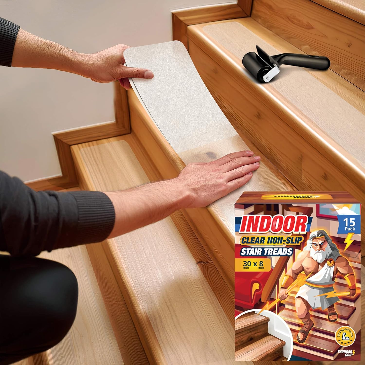Clear Stair Treads Non-Slip for Wooden Steps - 15-Pack Safety