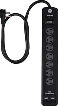 GE Pro 7-Outlet Surge Protector with 2 USB Ports - 1300 Joules
