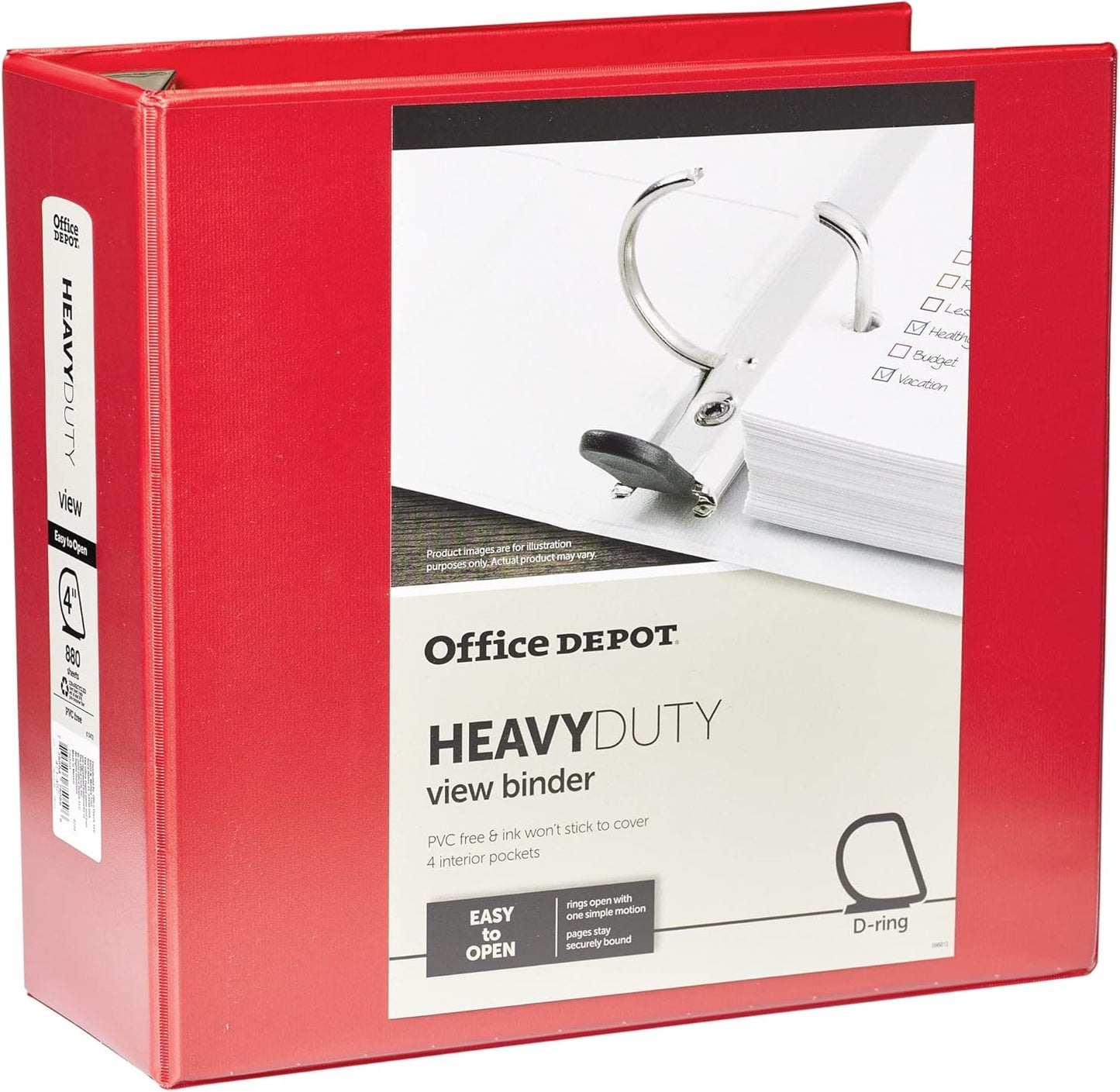 Red Heavy-Duty Easy Open D-Ring Binder 4, Eco-Friendly