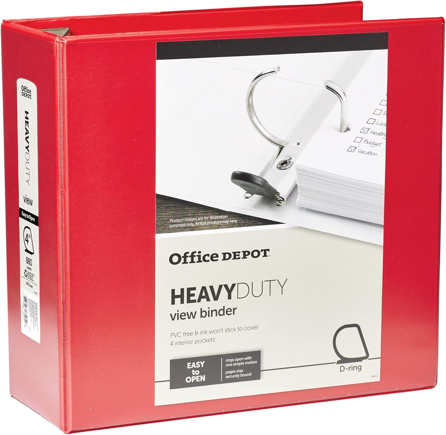 Red Heavy-Duty Easy Open D-Ring Binder 4, Eco-Friendly