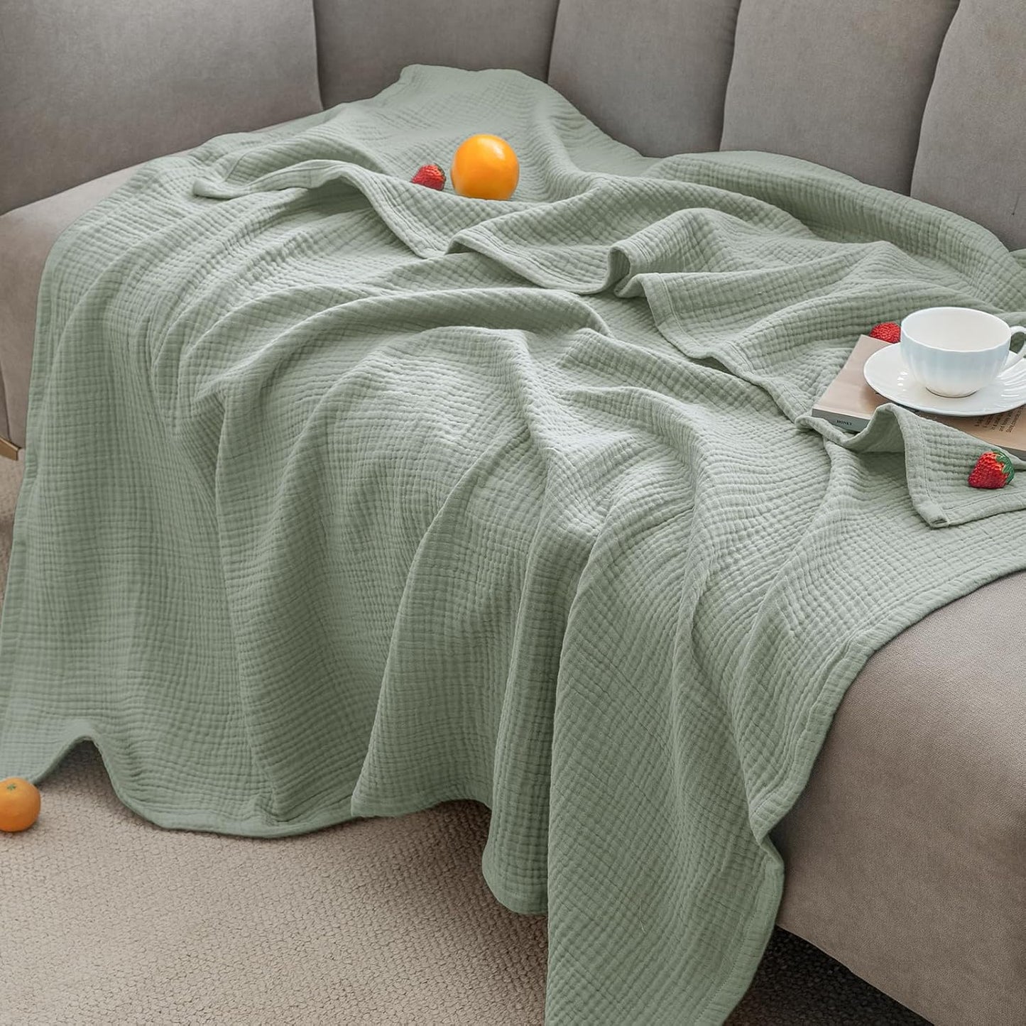 PHF 100% Cotton Muslin Blanket Twin Size for Cozy Comfort