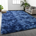 Shag Area Rug 4 x 6 Plush Fuzzy Rug - Ultra Soft Tie-Dyed Navy Blue