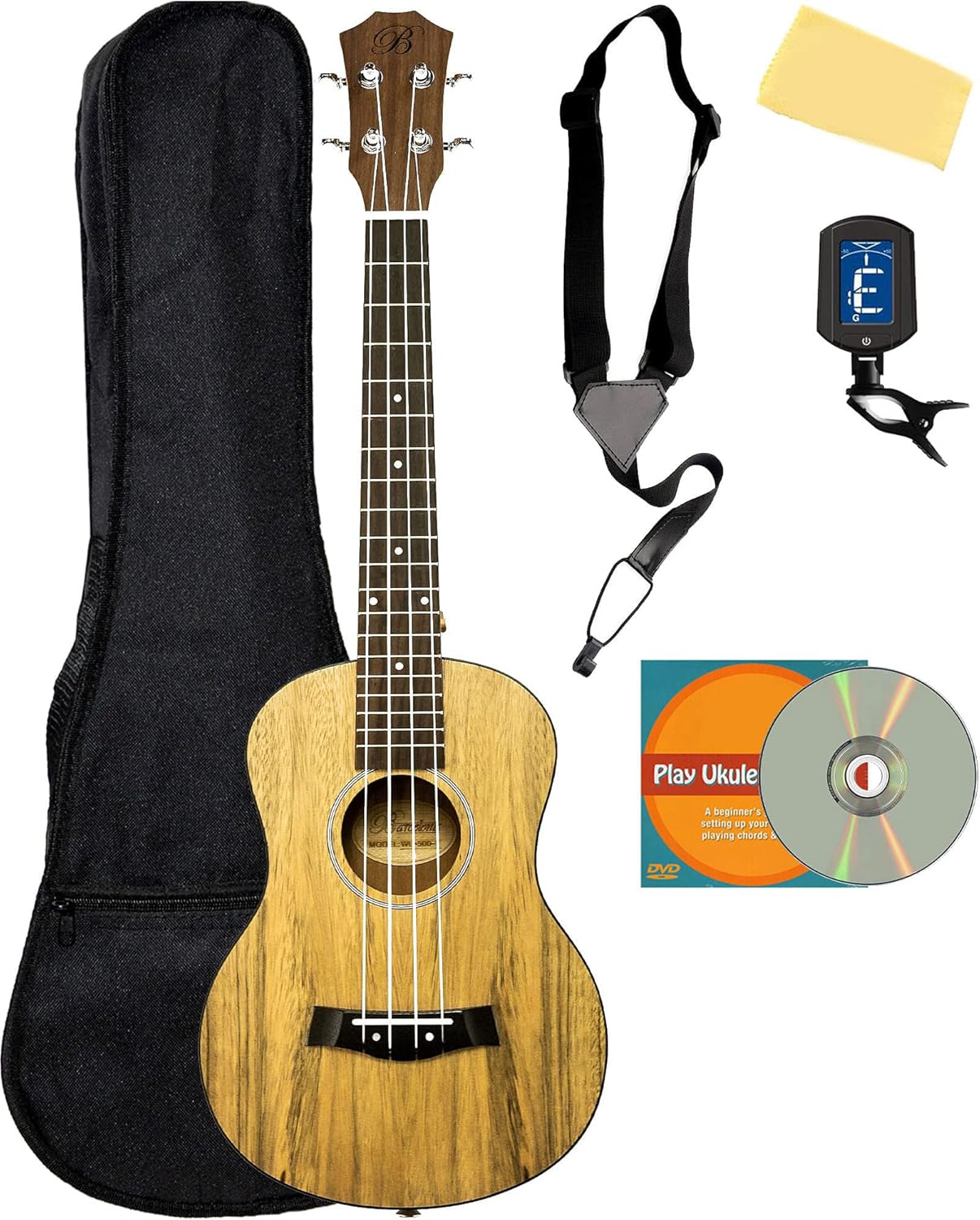 Barcelona Walnut Tenor Ukulele Bundle with Gig Bag and More
