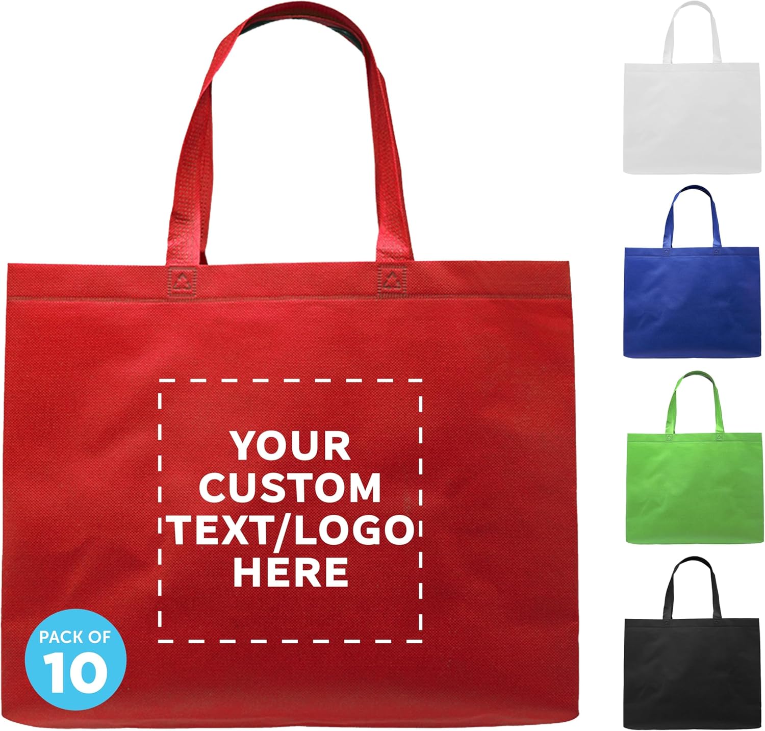 Custom Jumbo Sized Tote Bags Set of 10 - Reusable Grocery Bags