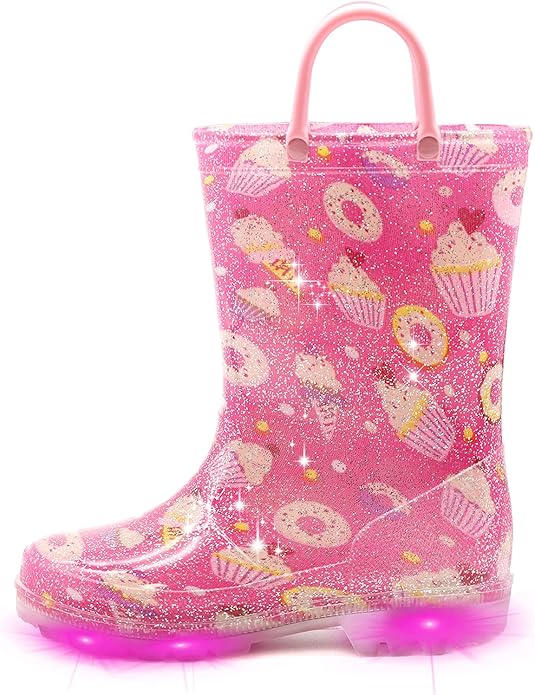 EUXTERPA Toddler-Kids Waterproof Light Up Rain Boots for Fun