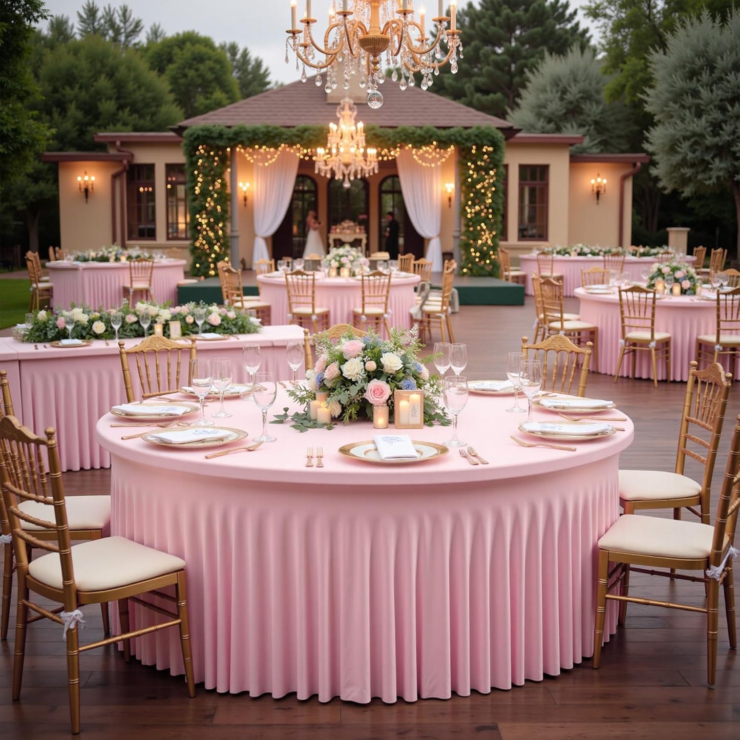 6 Pack Spandex Pink Round Tablecloth for 60in Tables - Elegant Decor
