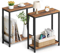 Narrow End Tables Set of 2 - Slim 2-Tier Nightstands for Small Space
