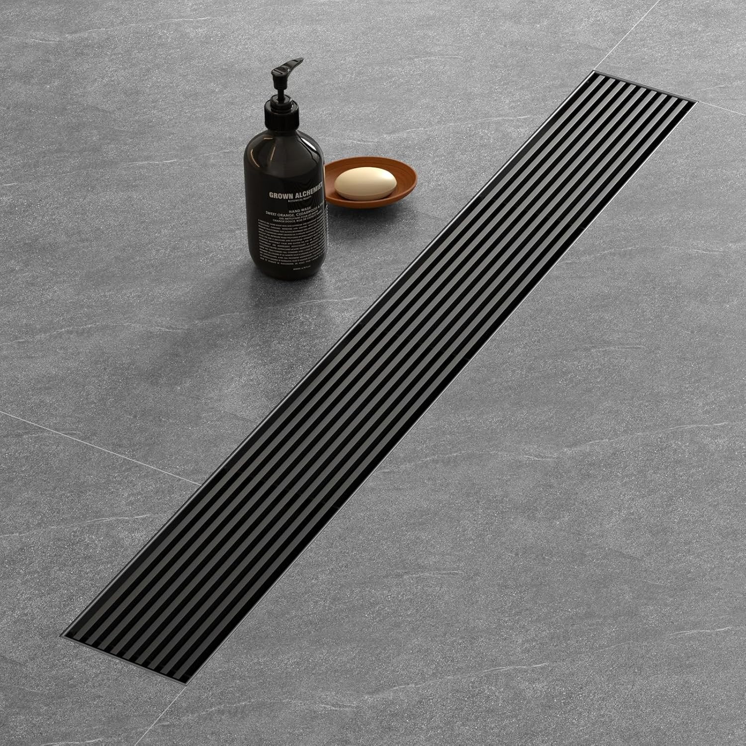 32 Inch Linear Shower Drain with Removable Grate, Matte Black