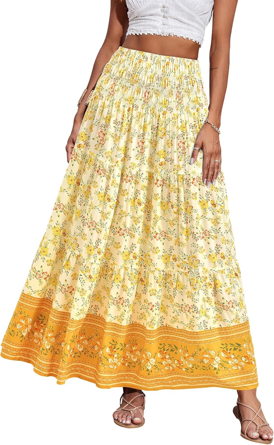 CFLONGE Summer Maxi Skirts for Women - Trendy Floral A Line
