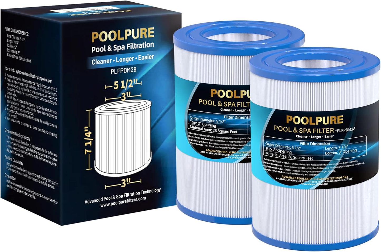 POOLPURE PDM28 Spa Filter for Hot Tubs, 2 Pack, Superior Quality