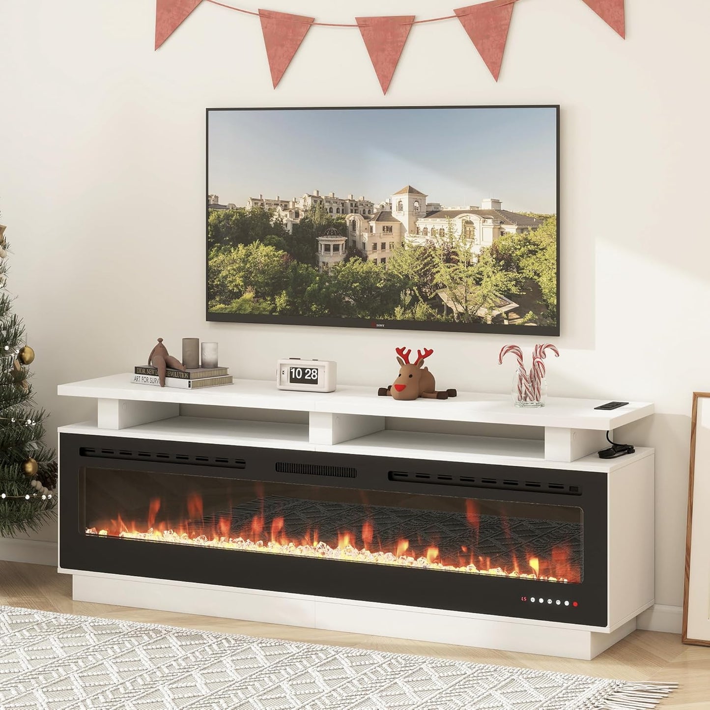 ROCSUMOO 70 Electric Fireplace TV Stand - Farmhouse Chic