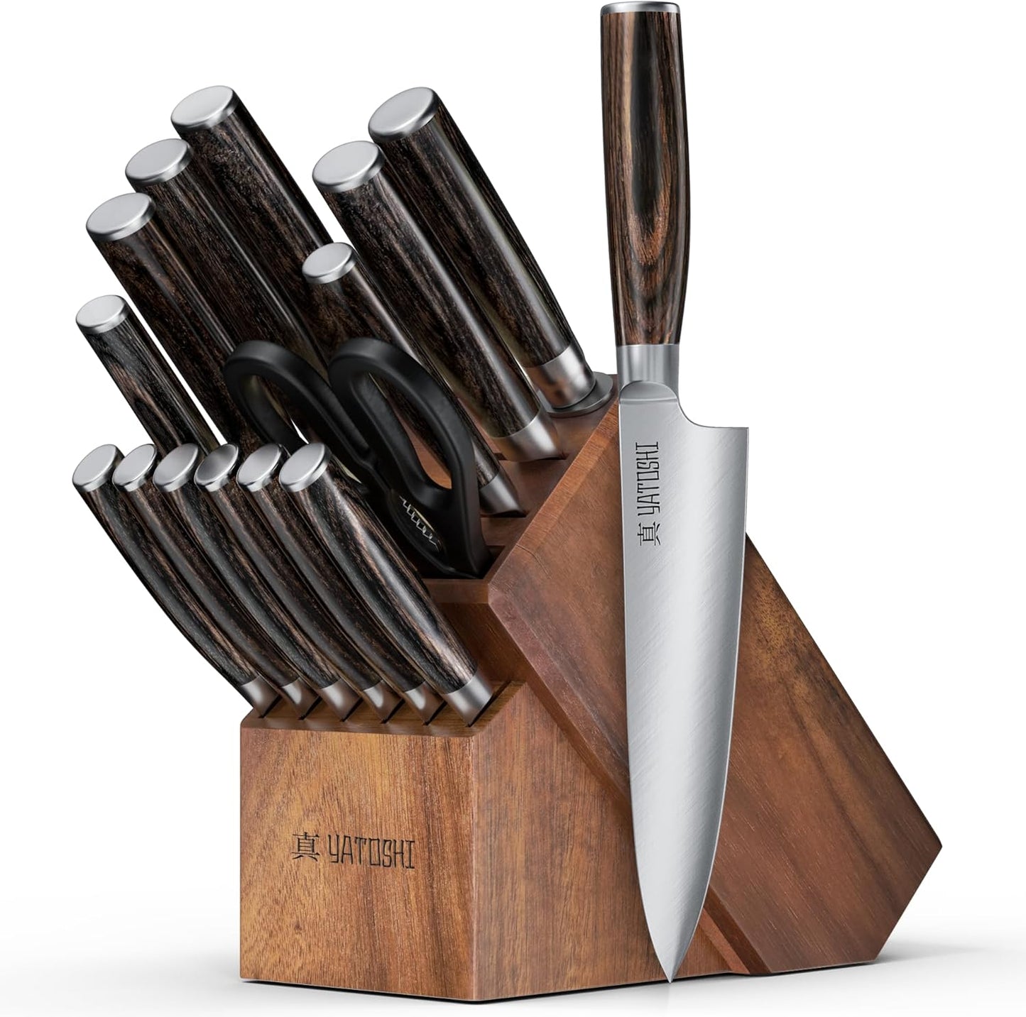 Yatoshi 15 Piece Knife Block Set - Ultra Sharp Kitchen Knives