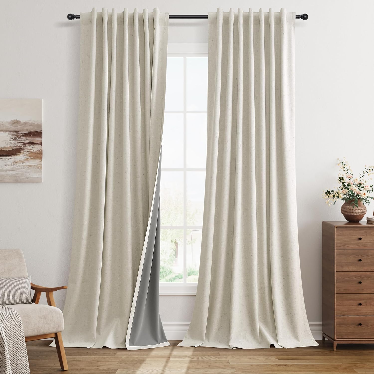 Guken Warm Beige Linen Blackout Curtains for Luxurious Privacy