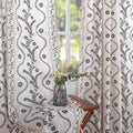 Boho Curtains 2 Panels Set - Linen Semi Sheer Floral Drapes 84in