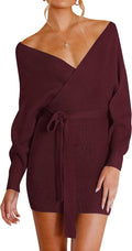 ZESICA Women's Long Batwing Sleeve Wrap V Neck Sweater Dress Pullover