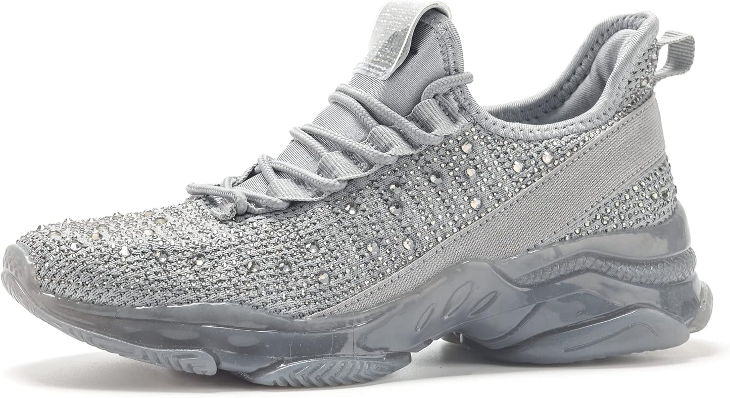 BELOS Women's Rhinestone Mesh Slip On Walking Shoes for Style