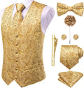 Hi-Tie Silk Mens Suit Vest Set with Tie Bowtie Lapel Pin - Wedding