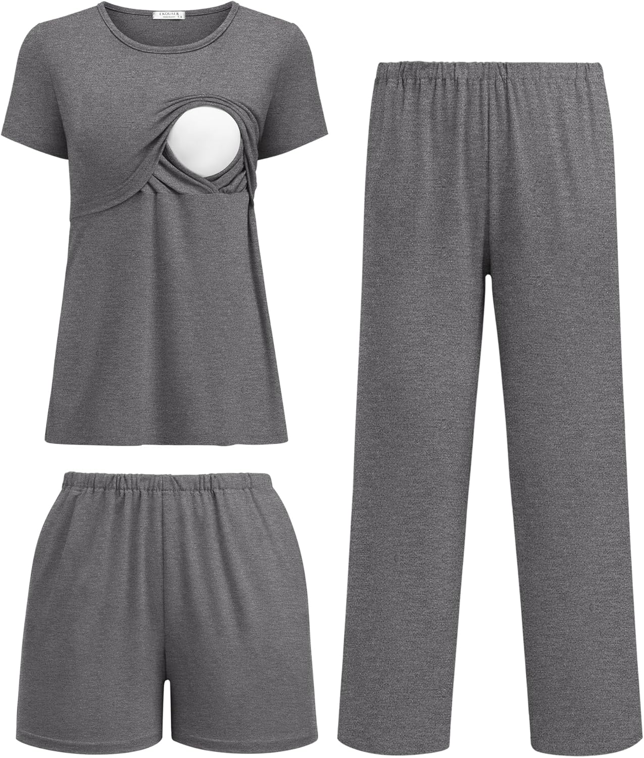 Ekouaer 3 Piece Postpartum Nursing Pajamas Set for Moms