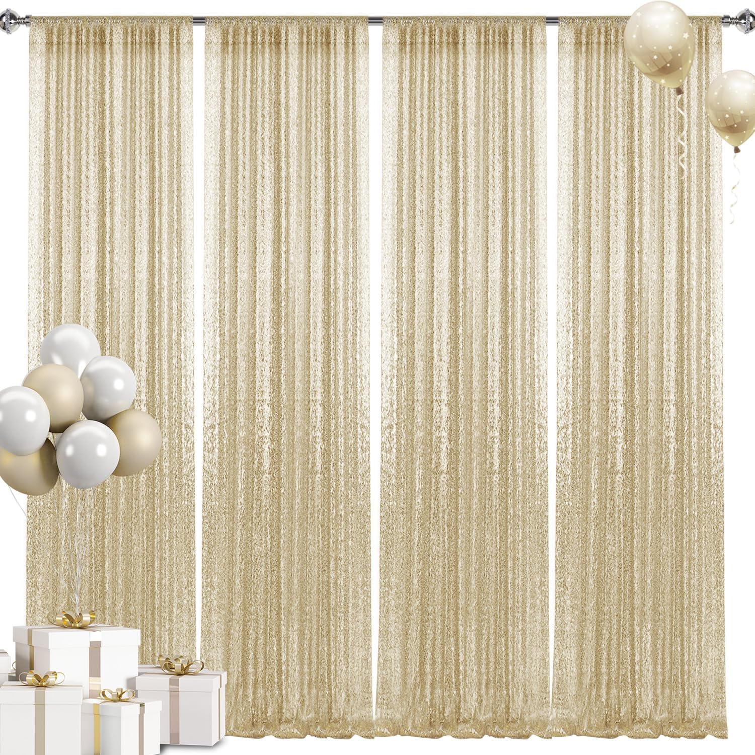 28FT Champagne Sequin Backdrop Curtains for Stunning Events