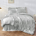 Ruched Light Grey King Comforter Set - Soft Boho Ruffle Bedding