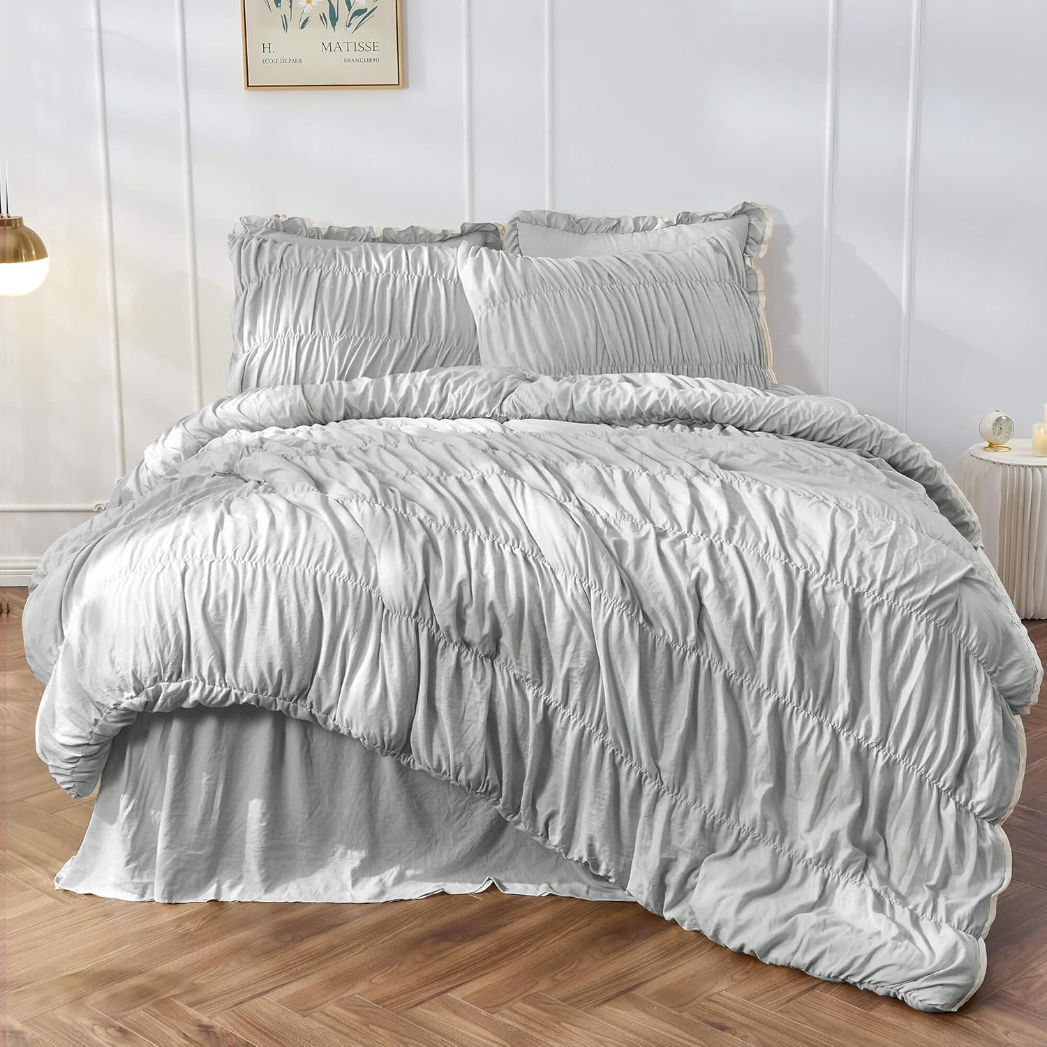 Bonlino King Size Comforter Set - Luxurious Ruched Bedding
