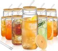 20 Oz Glass Cups with Bamboo Lids and Glass Straw - 12 Pc Set