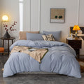 Washed Cotton Duvet Cover King Ultra Soft Light Blue - Breathable