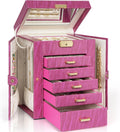 6-Tier Lockable Jewelry Box with Mirror - Compact Organizer