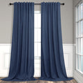 Navy Curtains 108 in Long 2 Panels Set - Light Filtering Linen Blend