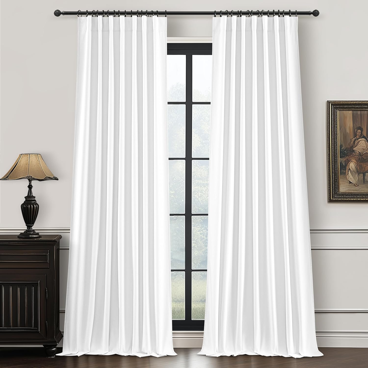 Pure White Blackout 102 Inch Long Curtains for Bedroom Decor