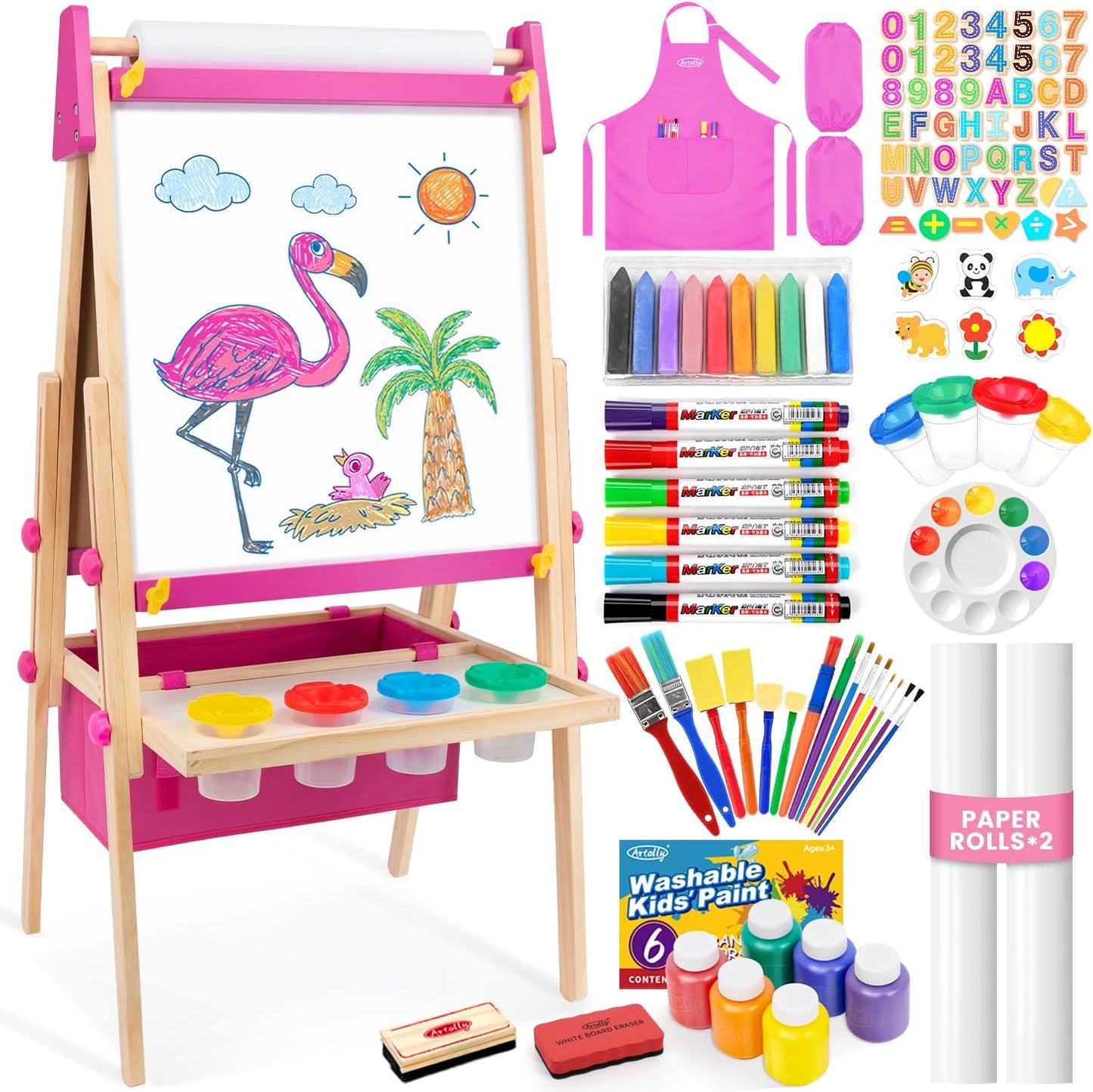Adjustable Art Easel for Kids with Magnetic Chalkboard & Whiteboard