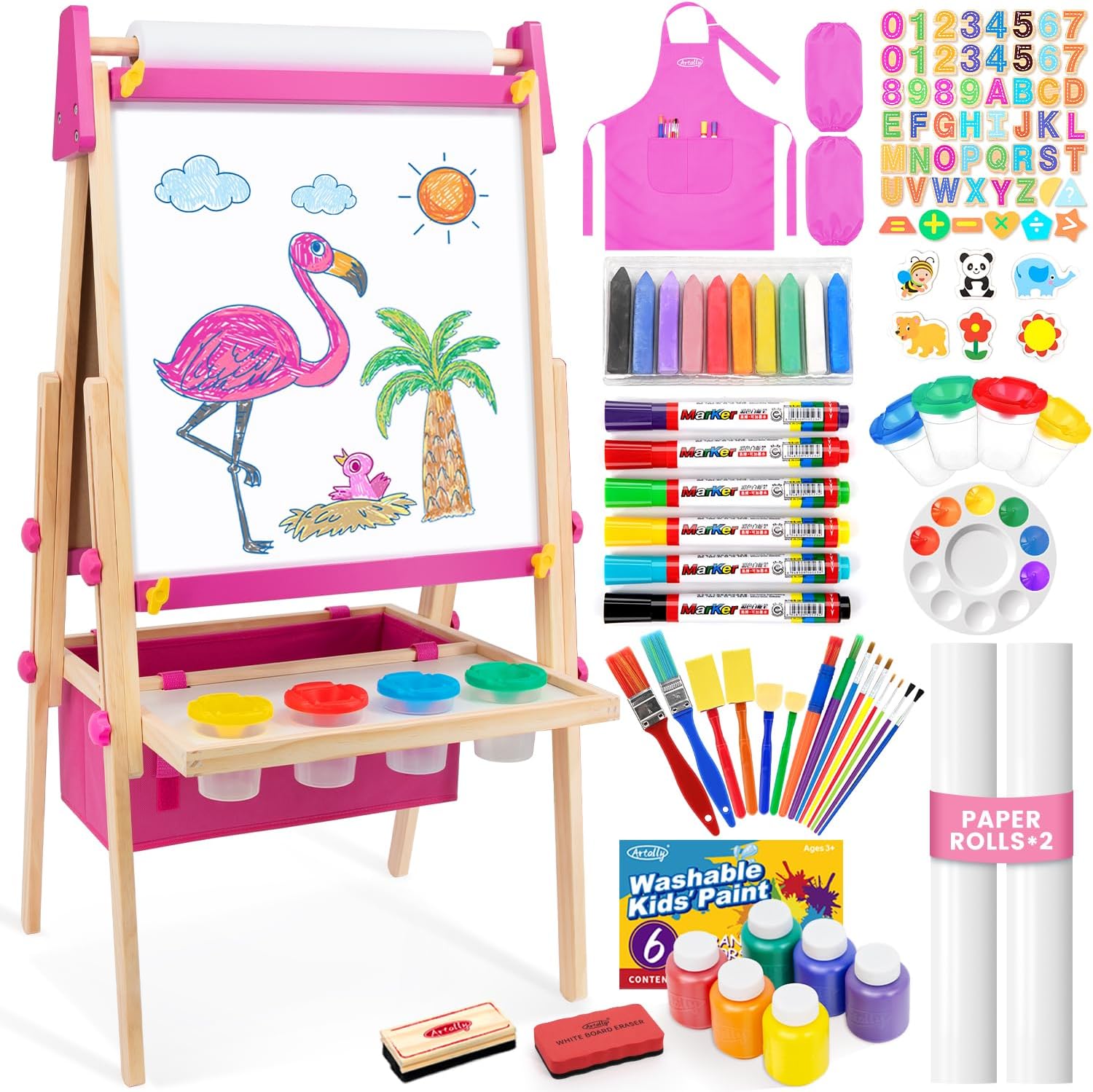 Adjustable Art Easel for Kids with Magnetic Chalkboard & Whiteboard