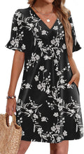 OFEEFAN Summer Dresses for Women Ruffle V Neck Shift Dress Clothing