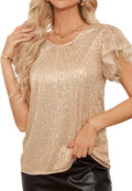 Sparkly Sequin Short Sleeve Top - Dressy Ruffle Party Blouse