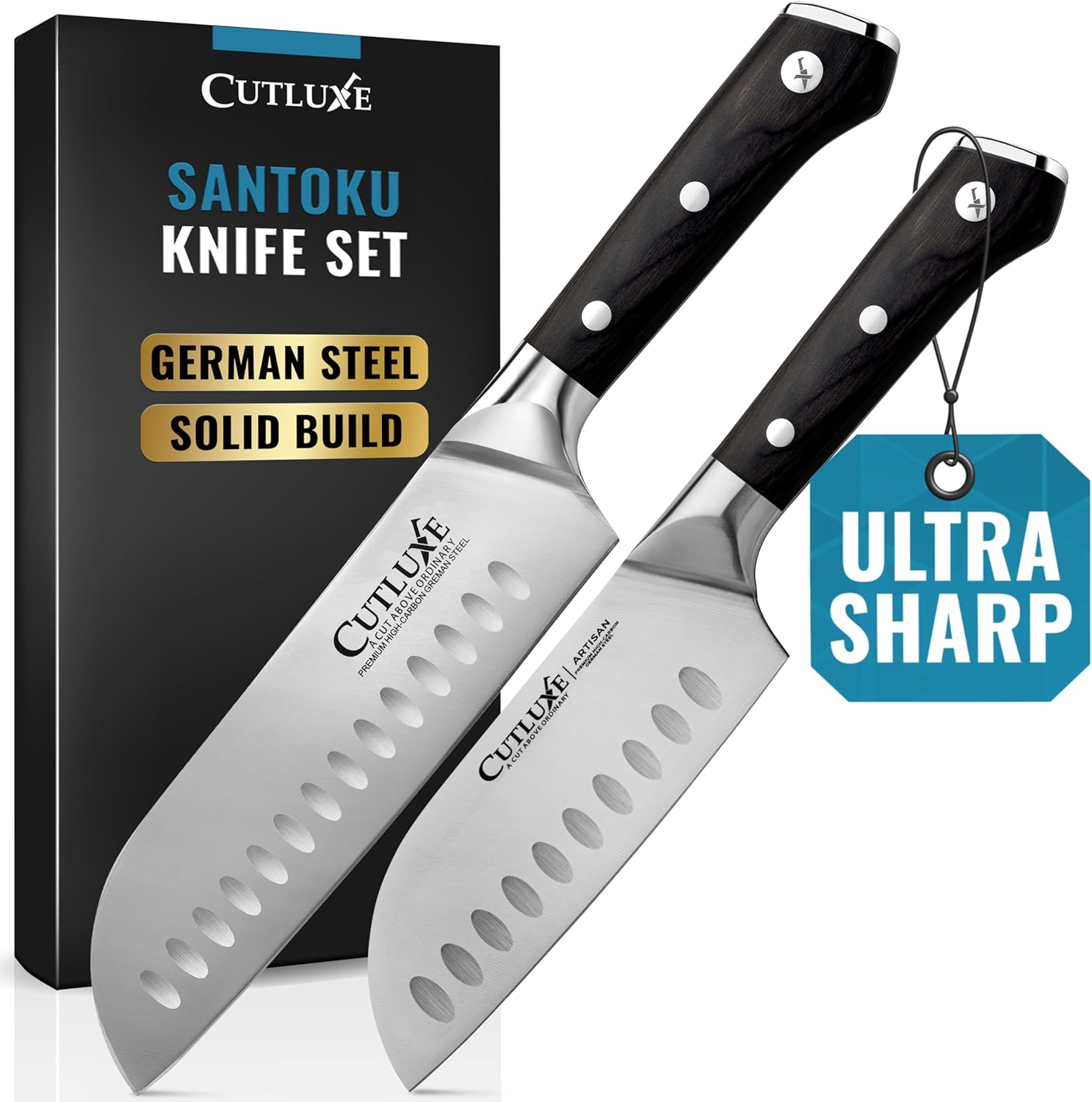Cutluxe Santoku Knife Set for Precision Chopping and Slicing