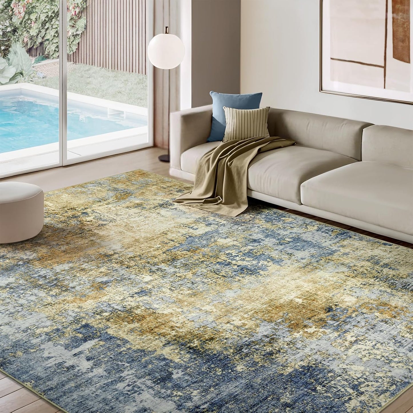Modern Abstract Area Rug - Soft Washable Indoor Carpet 8x10