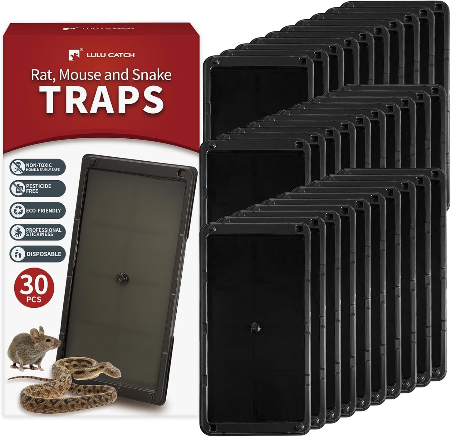 LULUCATCH Super Glue Traps for Mice & Snakes, 30 Pack