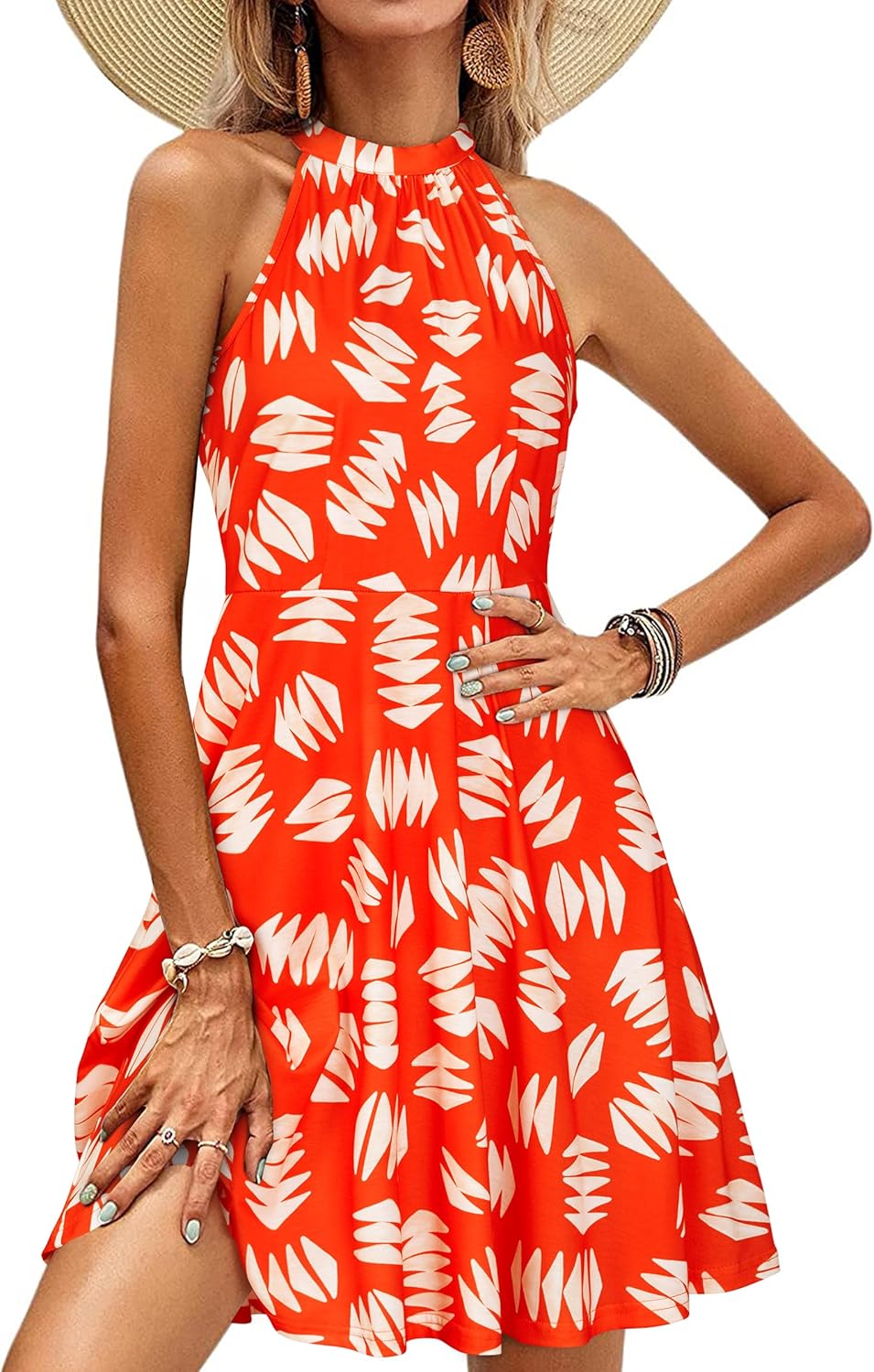 OUGES Women's Halter Neck Floral Summer Casual Sundress Review