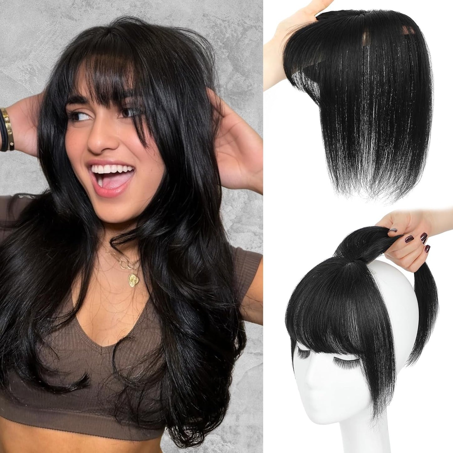 Hair Toppers for Women Real Human Hair Clip in Bangs Natural Black