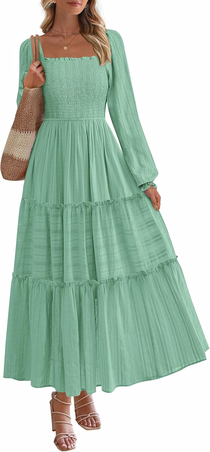 Elegant Long Sleeve Maxi Dress with Pockets for Women 2025