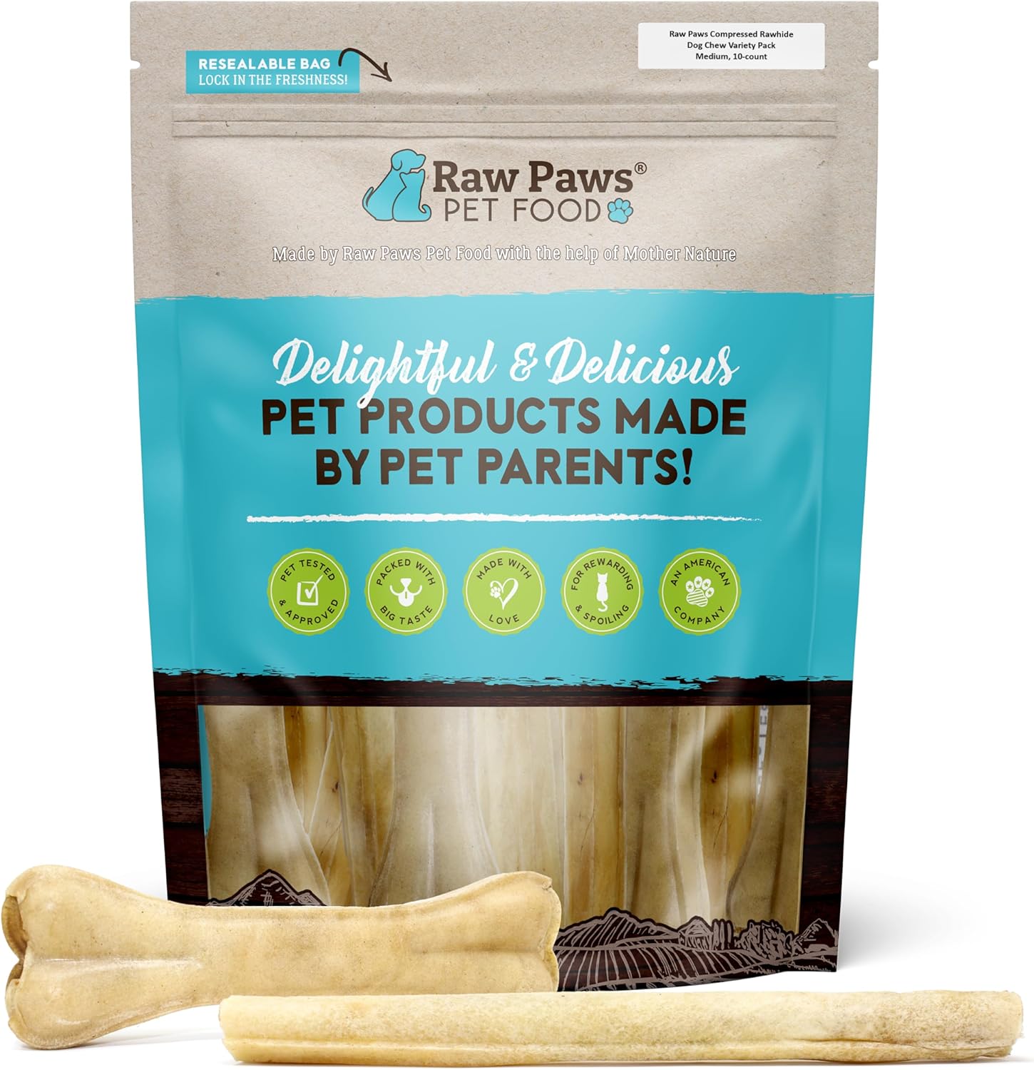 Compressed Rawhide Bones for Medium Dogs - 10 Pack Chews
