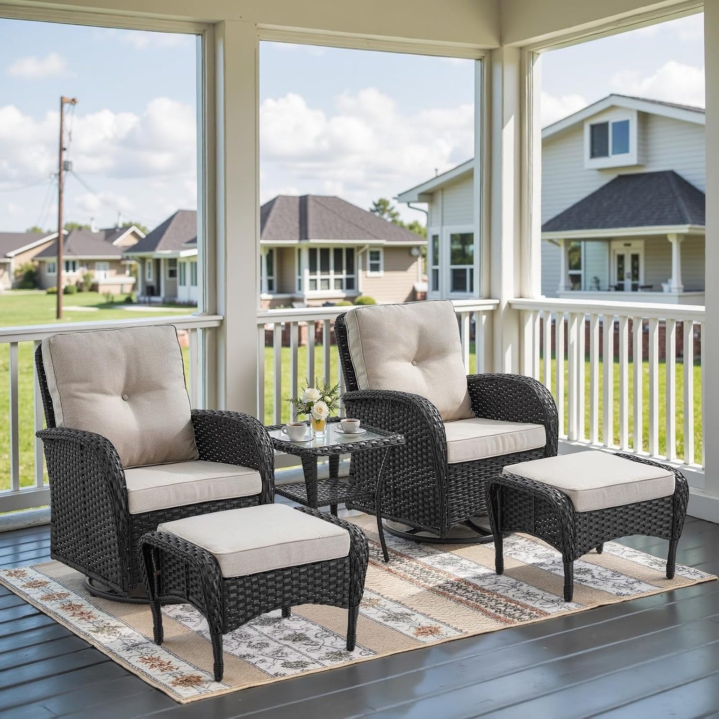 5 Piece Swivel Rocker Glider Outdoor Chairs Set for Comfort