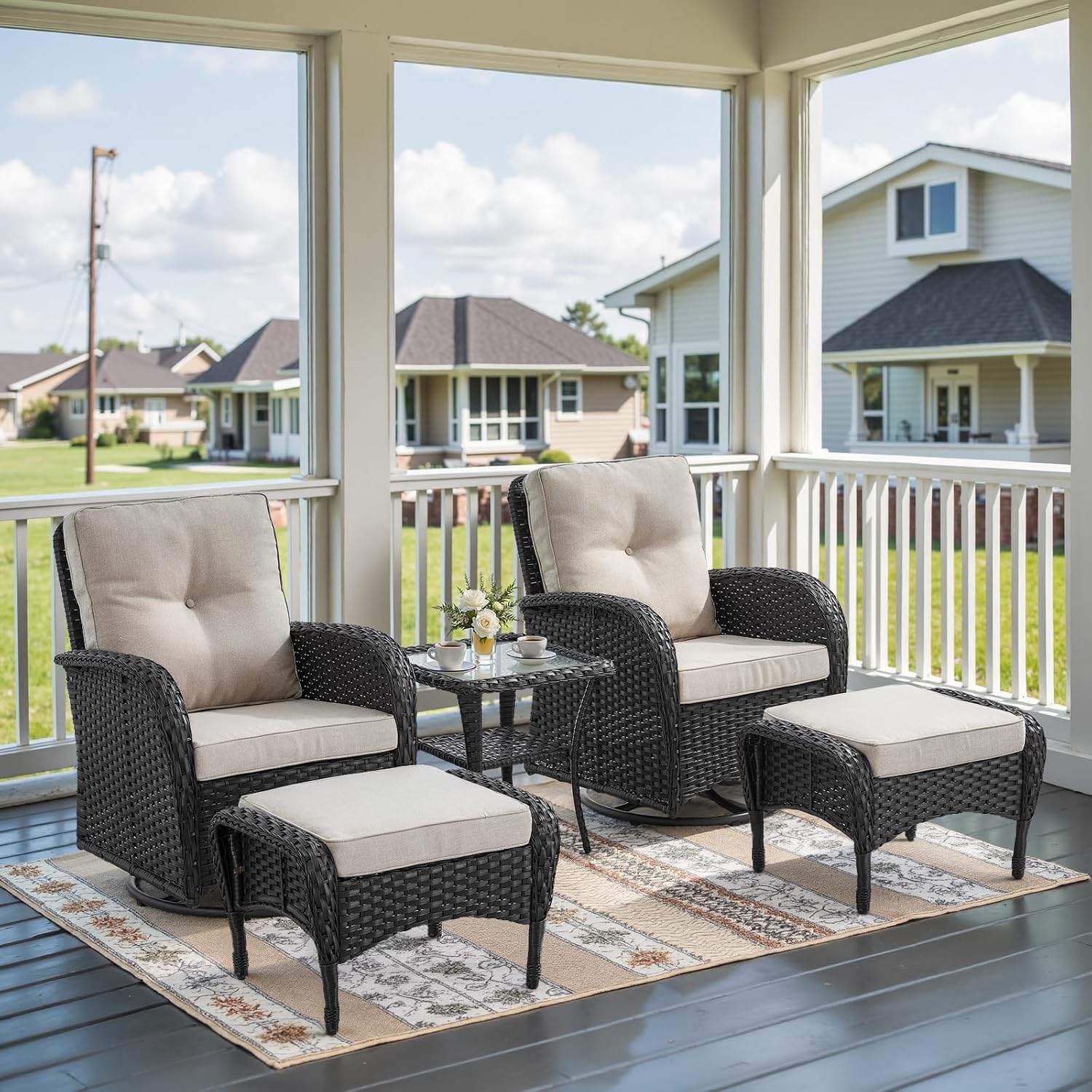 5 Piece Swivel Rocker Glider Outdoor Chairs Set for Comfort