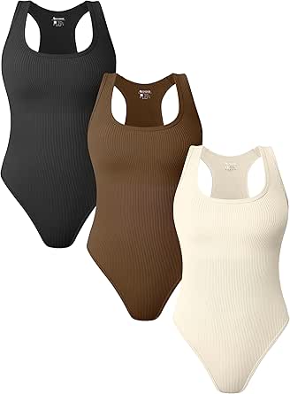 OQQ Women's 3 Piece Bodysuits: Sexy Ribbed Sleeveless Tops
