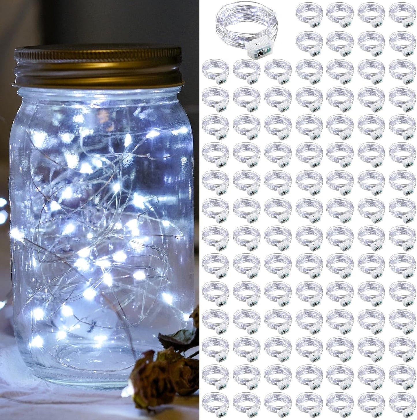 100 Pack White Fairy Lights for Parties, Weddings, and Holidays