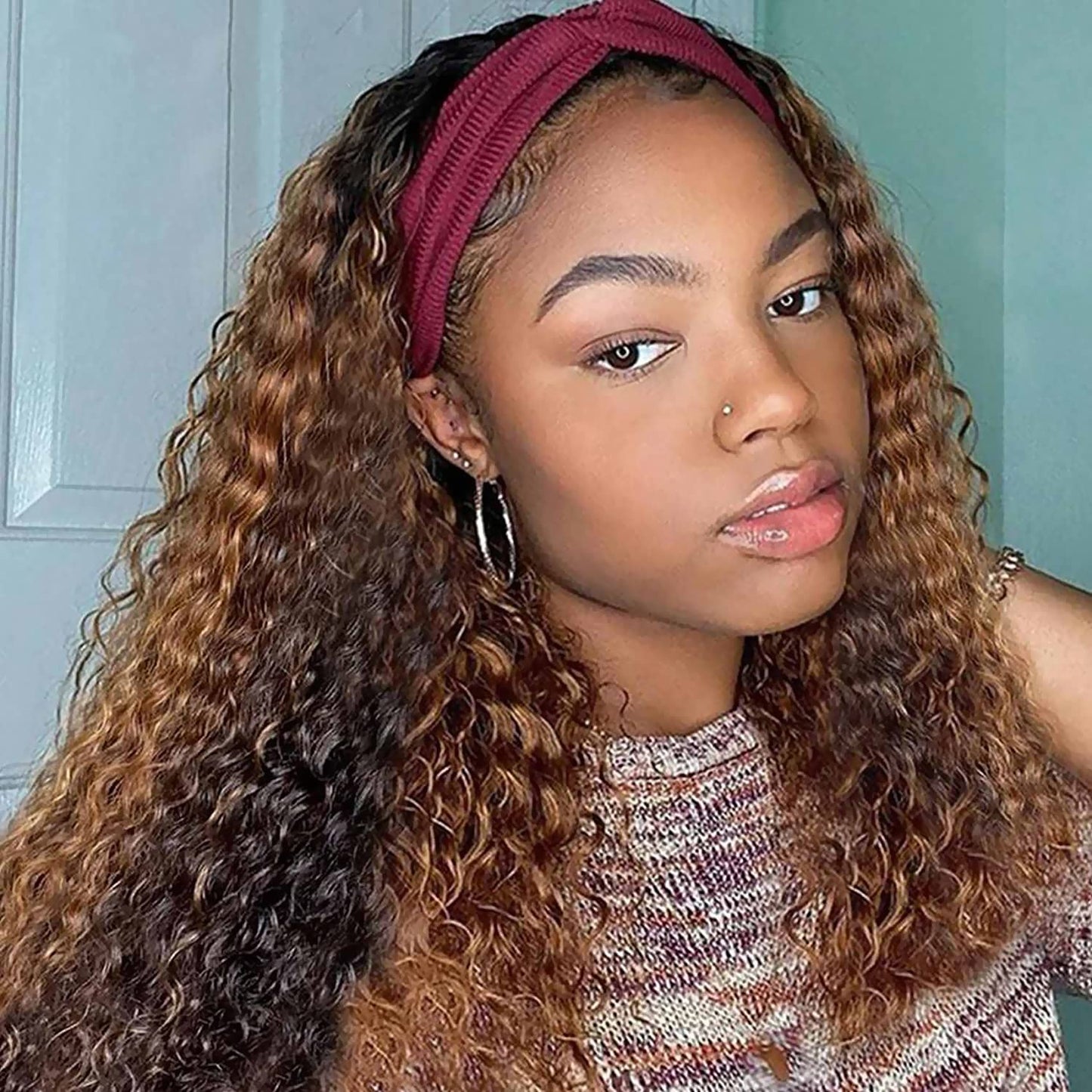 XSY Highlight Ombre Headband Wig for Black Women 18 Inch Deep Wave