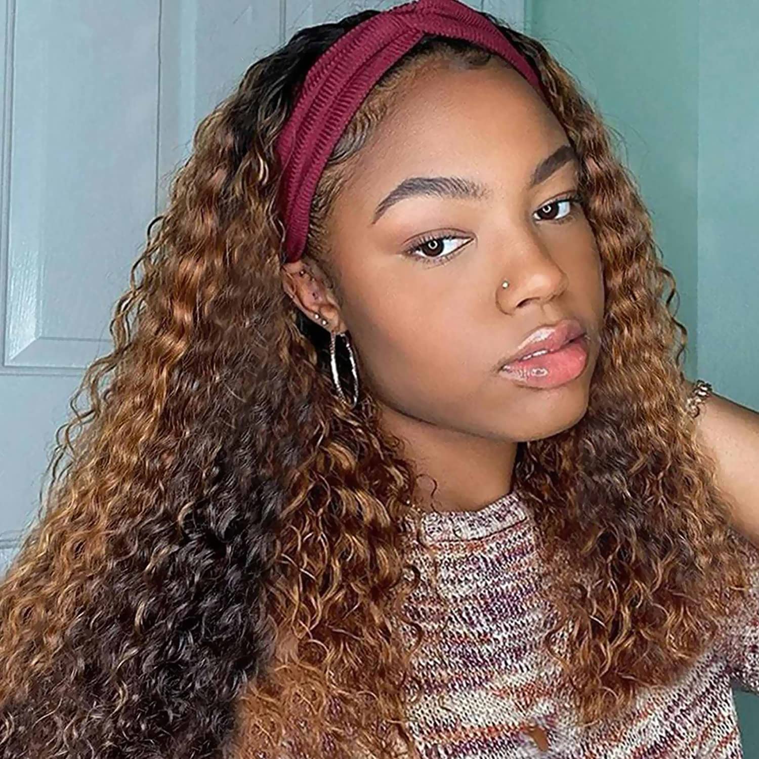 XSY Highlight Ombre Headband Wig for Black Women 18 Inch Deep Wave