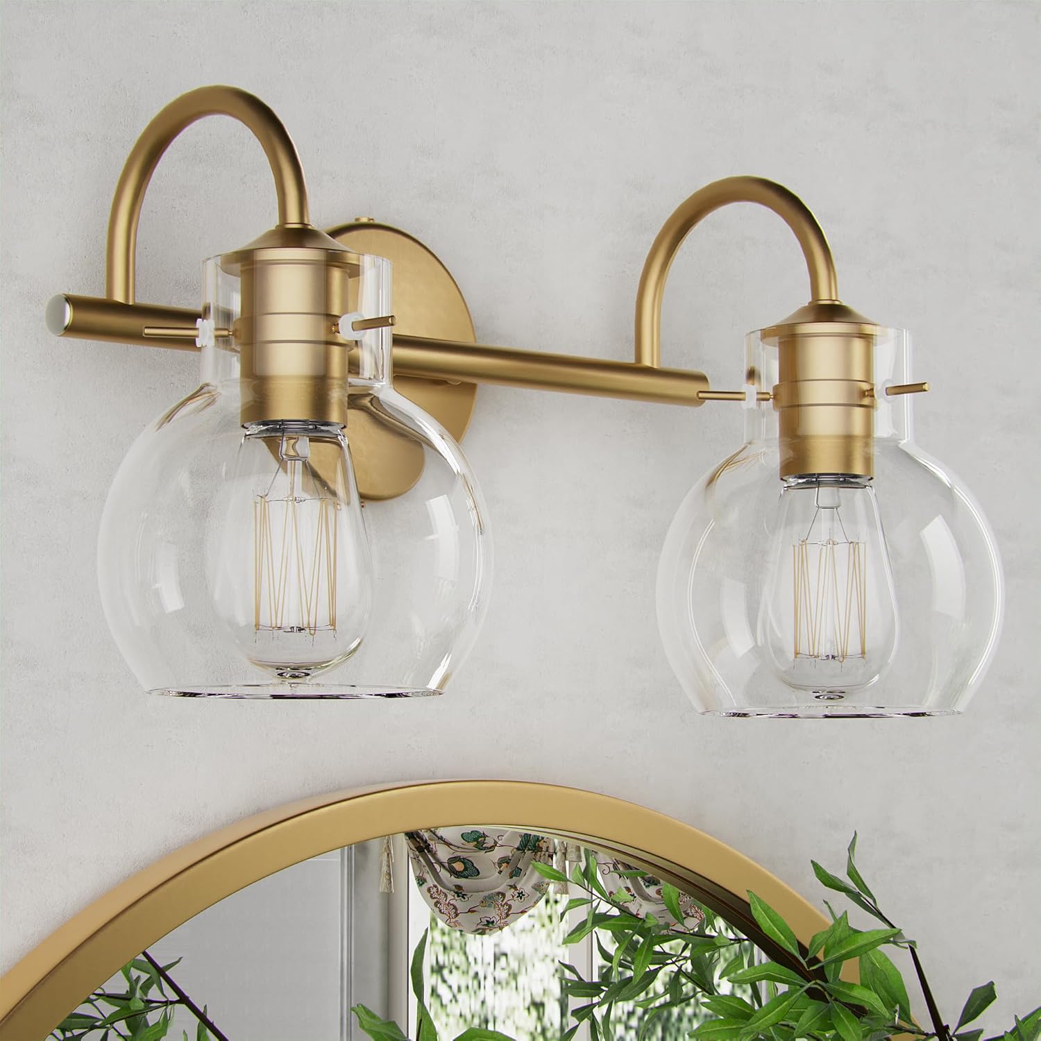 2-Light Gold Bathroom Light Fixture for Modern Vanity Lighting