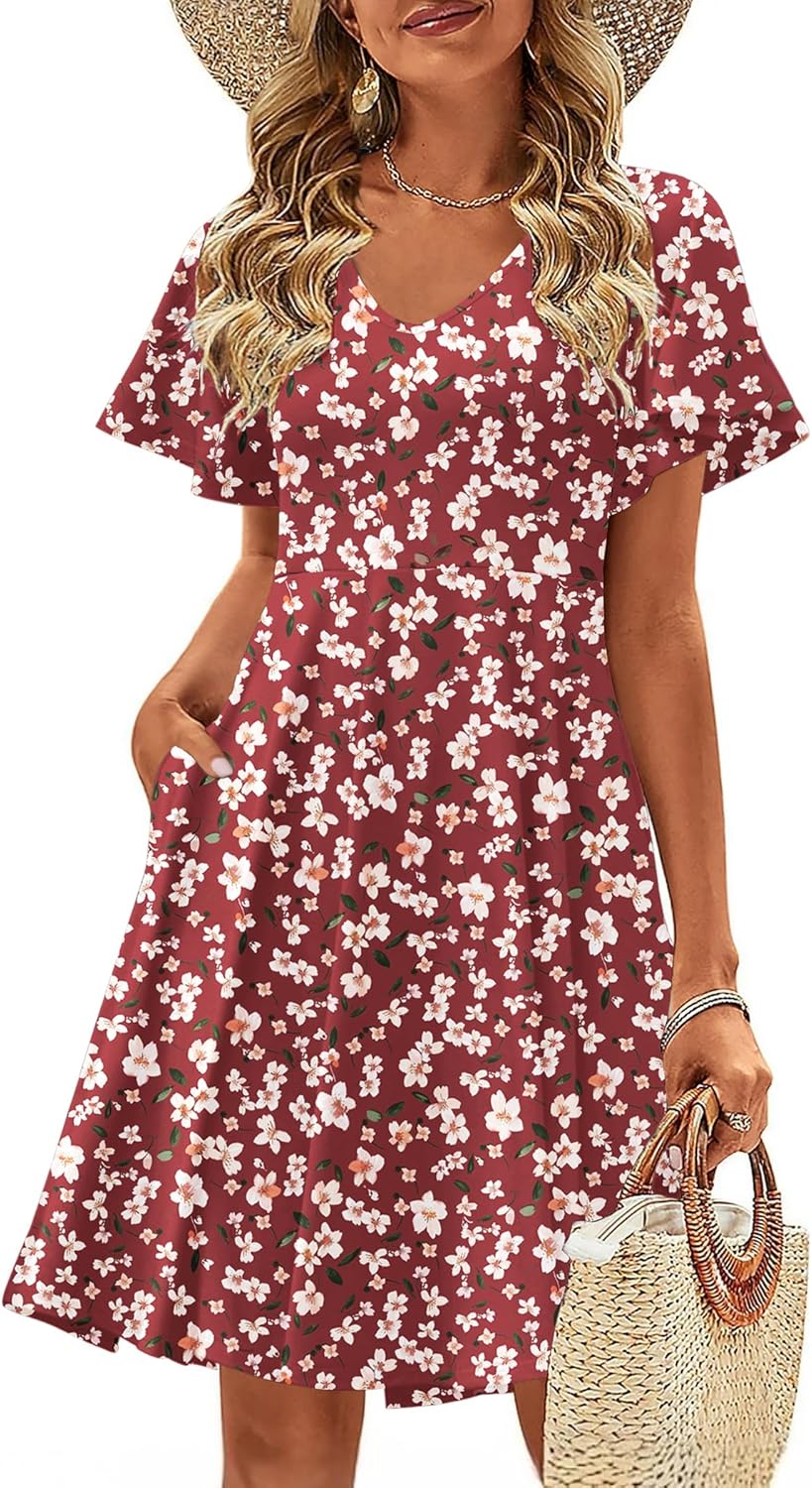 Zeagoo Womens Summer Dress Casual Swing Floral Ruffle Mini Dress